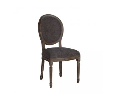 Oval back dining chair upholstered in charcoal with elm wood frame