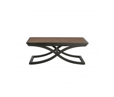 Cross leg coffee table with rattan inlay top