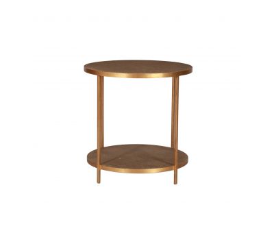 round side table with bottom shelf rattan inlay