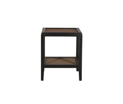 black side table with rattan inlay