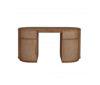 Wooden desk with rattan inlay front 