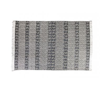 Black and white dhurrie rug with fringe 