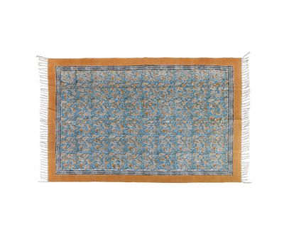 Blue and gold dhurrie rug with fringe Naksha Collection 