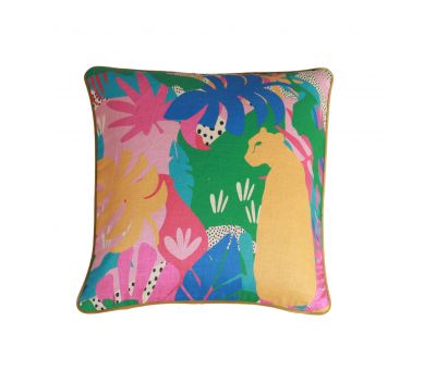 colourful abstract cheetah cushion with gold velvet backing