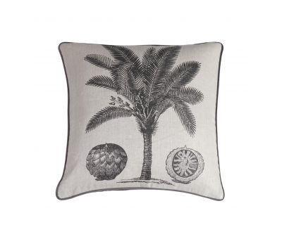 charcoal palm cushion with grey velvet backing