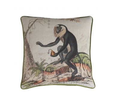 bearded monkey cushion with green velvet backing