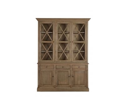 Oak display cabinet with 3 glass doors and drawers