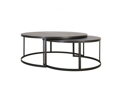 Block & Chisel round antique weathered oak nested coffee table with matt black base