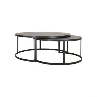 Block & Chisel round antique weathered oak nested coffee table with matt black base