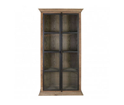 wooden bookcase with glass panel doors 