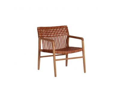 Block and chisel teak and leather armchair