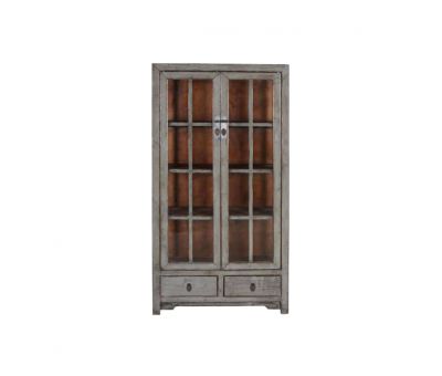 grey lacquered chinese cabinet with glass doors