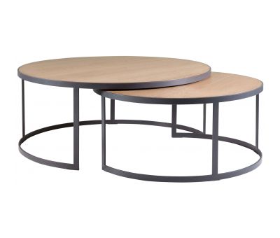 Block & Chisel round weathered oak nested coffee table with matt black base