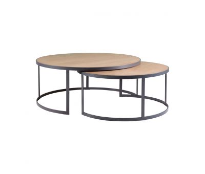 Block & Chisel round weathered oak nested coffee table with matt black base