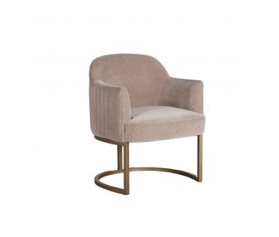 modern armchair in stone with brushed bronze metal base 