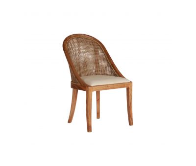 Block and chisel cane and rattan dining chair with upholstered seat 