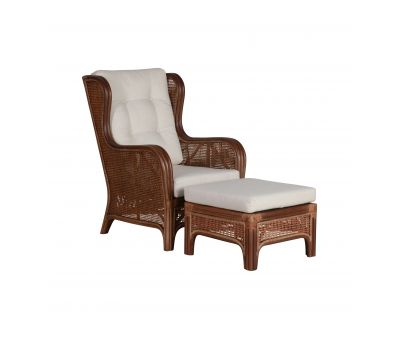 Cane and rattan wingback chair with footstool 