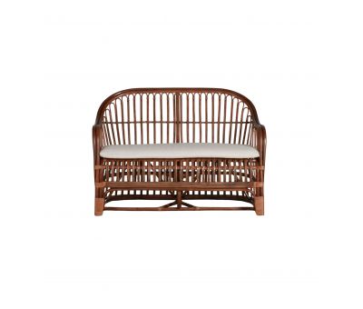 cane and rattan small sofa with seat cushion