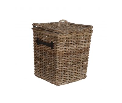 Square rattan laundry basket with lid