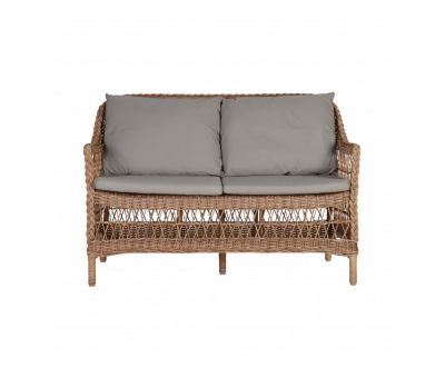 Outdoor 2 seater sofa in synthetic rattan with cushions 