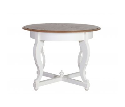 Montpellier Round Table in antique white base and weathered oak top