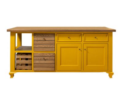 Toulouse kitchen island in yellow and weathered oak 