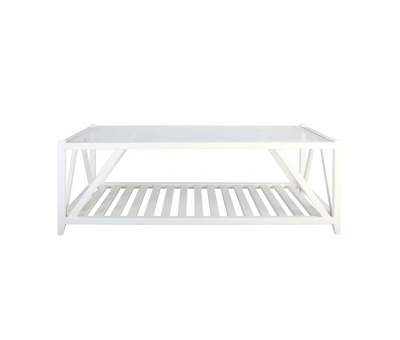 Block & Chisel rectangular flat white coffee table with a glass top