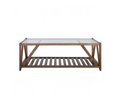 Block & Chisel rectangular solid antique weathered coffee table with a glass top