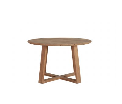 Round outdoor dining table in iroko