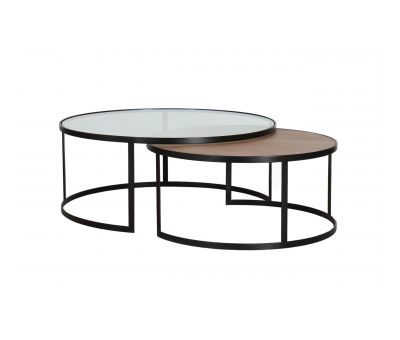 Lunar nesting tables glass and wood tops