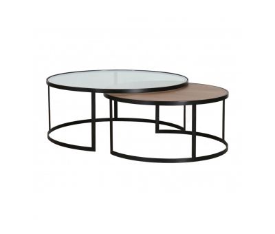 Lunar nesting tables glass and wood tops