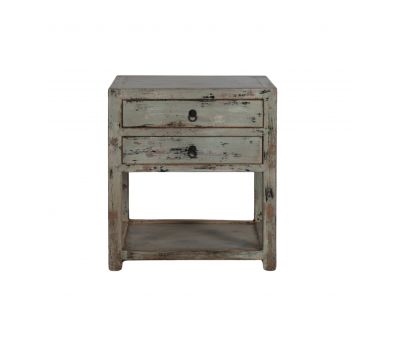 distressed painted bedside table with 2 drawers