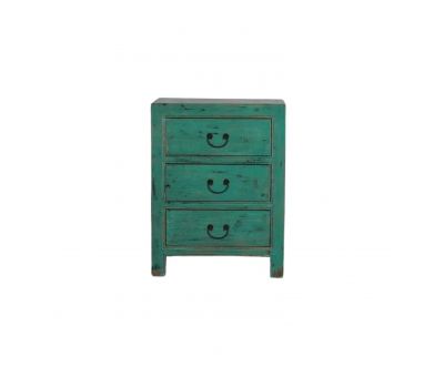 3 drawer blue bedside table with metal handles