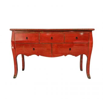 Block and chisel lacquered console table with drawers