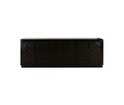 black sideboard with carved detail on doors indochine collection 