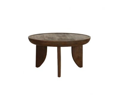 round wooden coffee table with 3 legs