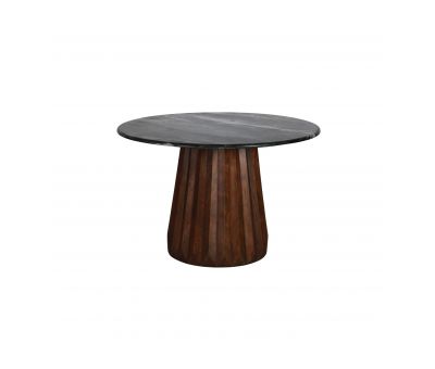 Round dining table with black marble top and mango wood base