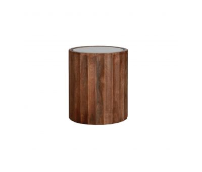 Mango wood side table with travertine marble inlay