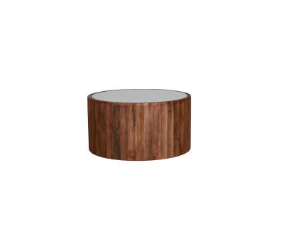 Mango wood coffee table with travertine marble inlay