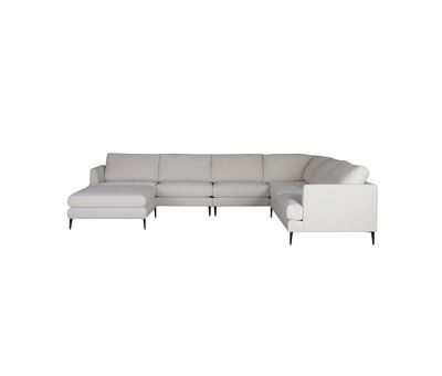 cream modern corner unit with freestanding ottoman