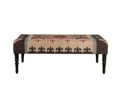 Multi-coloured ottoman with wooden legs