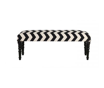 black and white bench with wooden legs