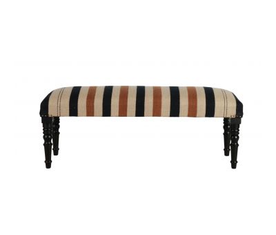 stripe upholstered ottoman with turned legs