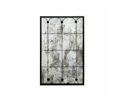 Mirror with black metal frame and mottled mirror finish