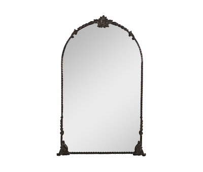 Metal frame arched mirror with ornate details 