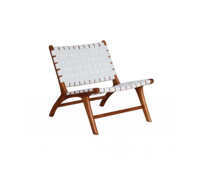 london Lounge Chair with wooden frame and white leather straps