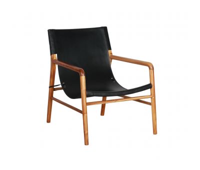 black leather sling armchair with teak frame