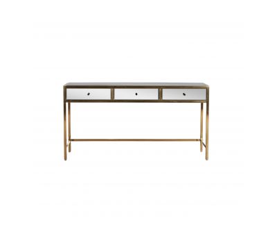 mirrored gold console with 3 drawers