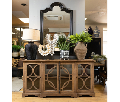Old elm sideboard with 4 glass doors Château Collection 
