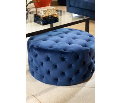 Round deep buttoned ottoman in velvet